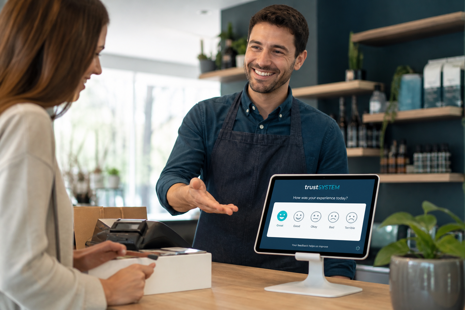 Business collecting point-of-experience customer feedback